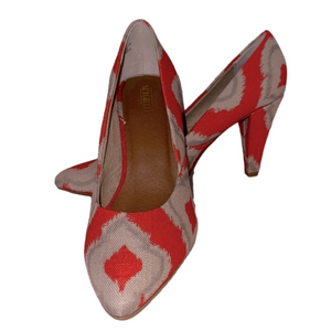 Anthropologie Seychelles Delightful Orange and Grey Ikat Print Heels Size 7- NWT